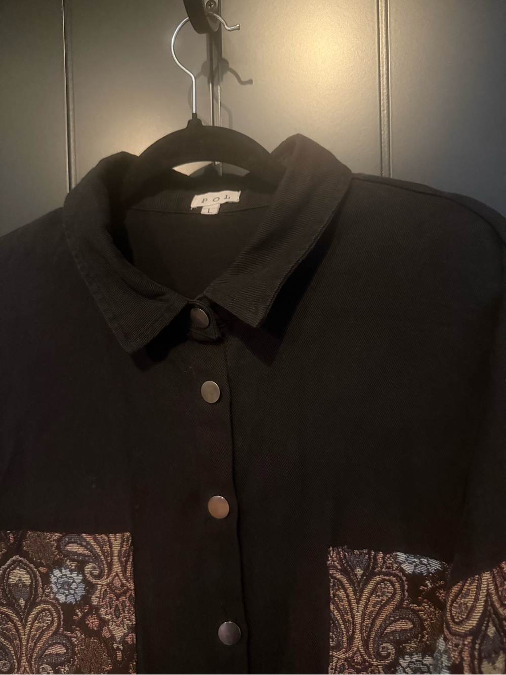 🪻POL Women’s Black Floral Paisley Tapestry Jacket Shacket Cottagecore - Size L - Picture 6 of 7